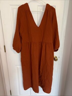 Madewell Deep Rust V-Neck Midi Dress